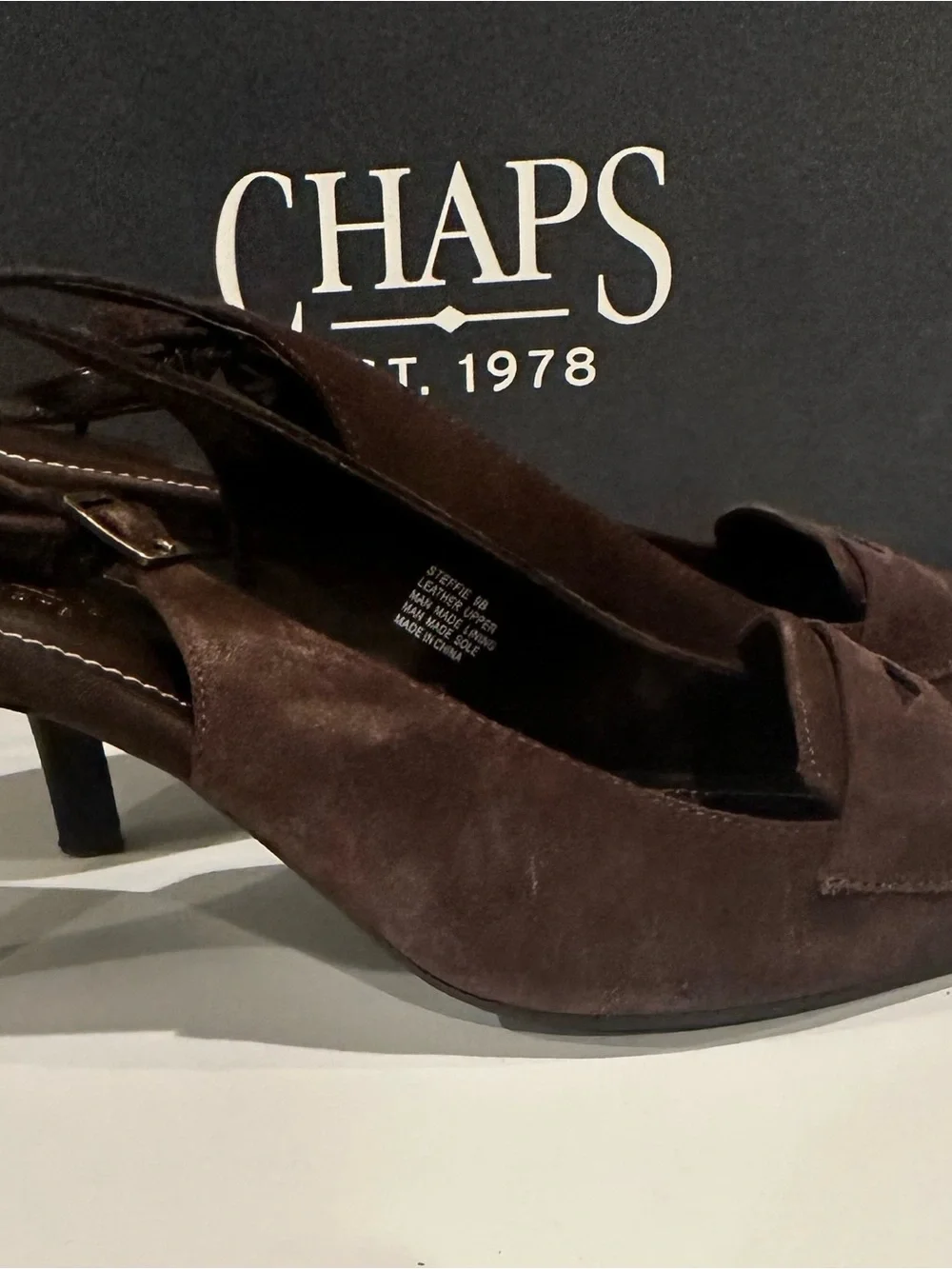 Chaps Brown Suede Pointed Slingback Loafers - Picture 2 of 5